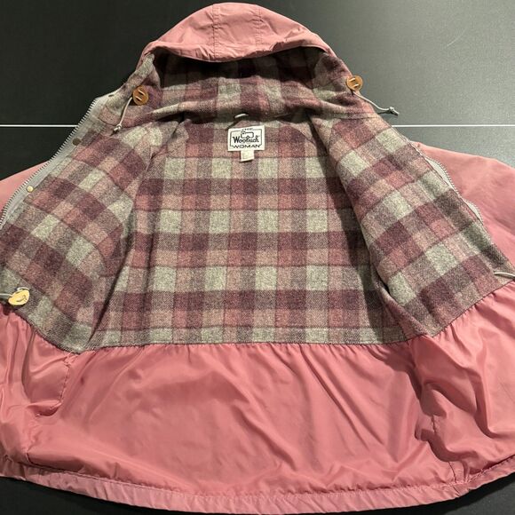 VTG Woolrich Woman Pink Mountain Parka Jacket Wool Plaid Lined Hooded Large USA - Picture 6 of 11